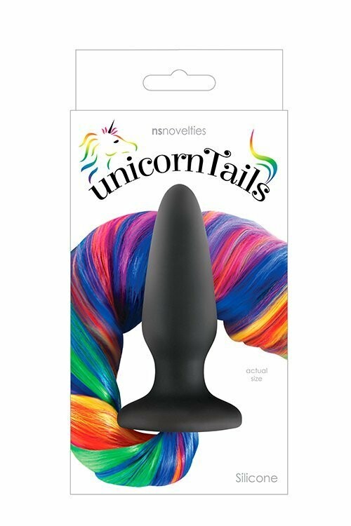 Анальна пробка NS Novelties Pony Tail Rainbow з довгим хвостом, чорна, 10.3 х 3.1 см - Изображение 2