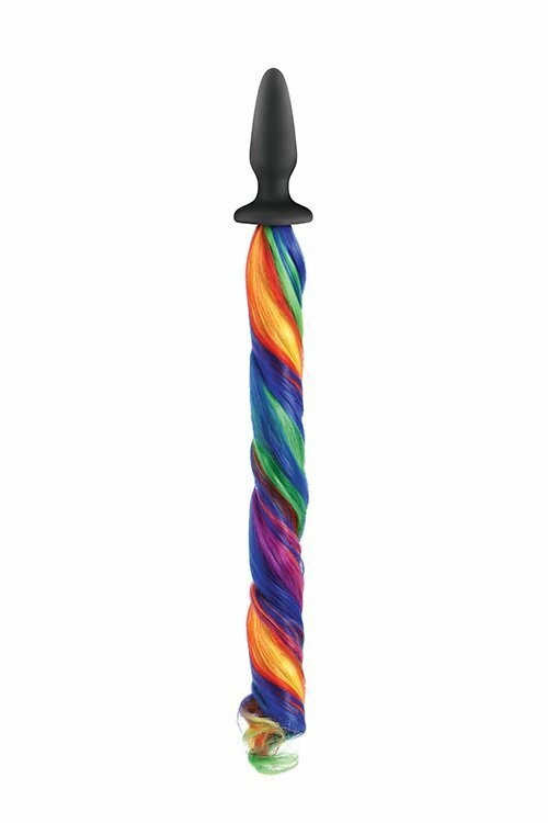 Анальна пробка NS Novelties Pony Tail Rainbow з довгим хвостом, чорна, 10.3 х 3.1 см - Изображение 1