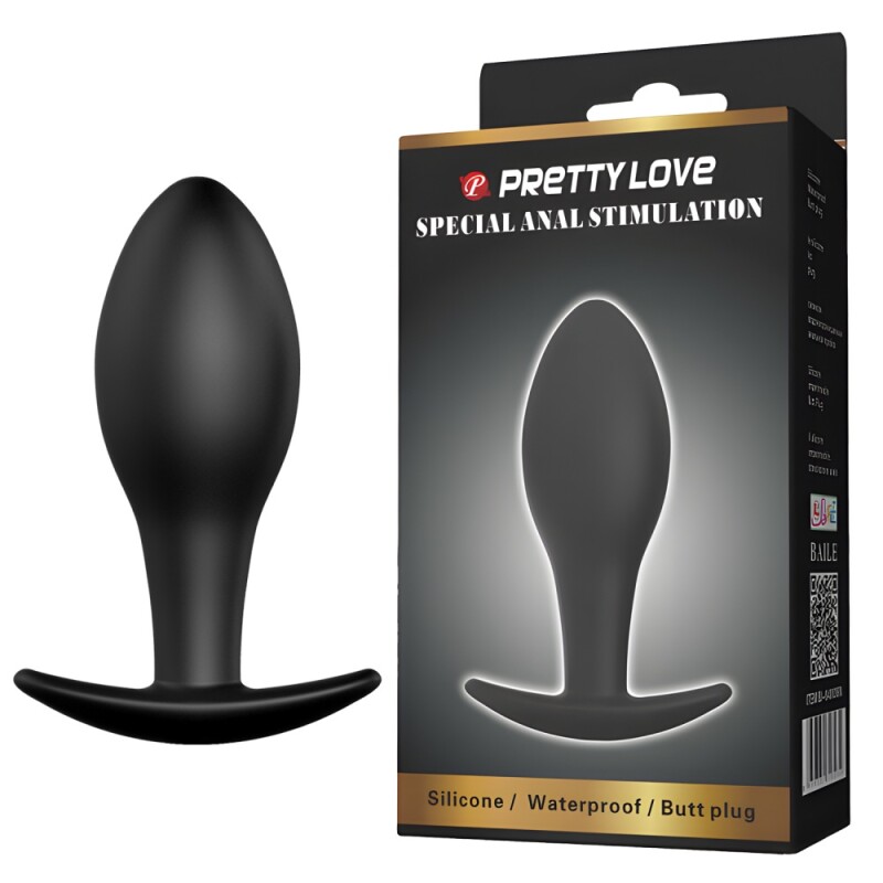 Анальна пробка Pretty Love Special з обмежувачем, чорна, 8.5 х 3.1 см