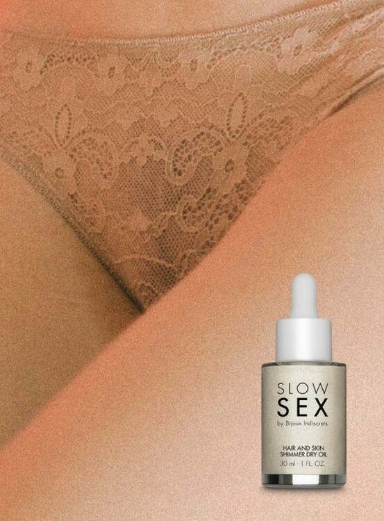 Мерехтлива суха олія для тіла і волосся Slow Sex by Bijoux Indiscrets Intimate Shimmer Oil з кокосовим ароматом, 30 мл - Изображение 9