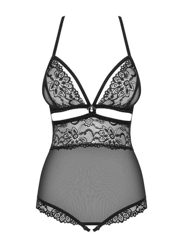 Сексуальное боди из кружева с украшением в области бюста teddy opencrotch black S/M - Изображение 7