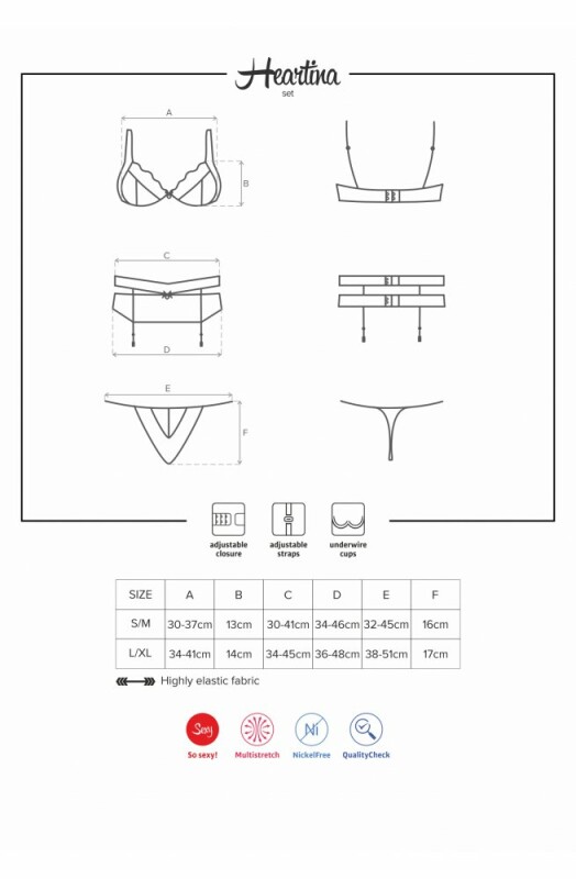 Комплект сексуальний Obsessive Heartina, L/XL, мереживний, червоний - Зображення 4