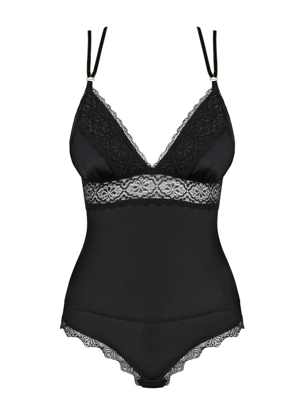 Еротичне боді з атласу з елементами мережива і відкритою спиною Lolitte teddy black XXL - Зображення 7