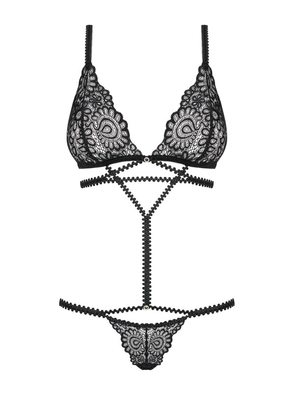 Боді напівпрозоре Obsessive Mixty з мереживом, чорне, L-XL - Зображення 6