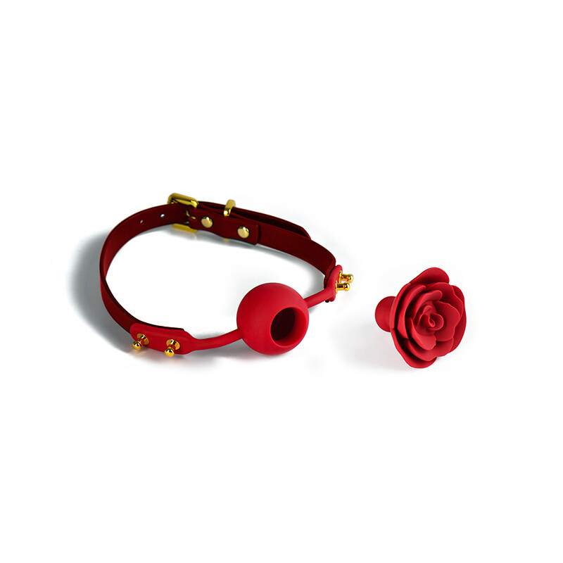 Кляп троянда з силікону та італійської шкіри Rose Ball Gag UPKO червоний - Изображение 3