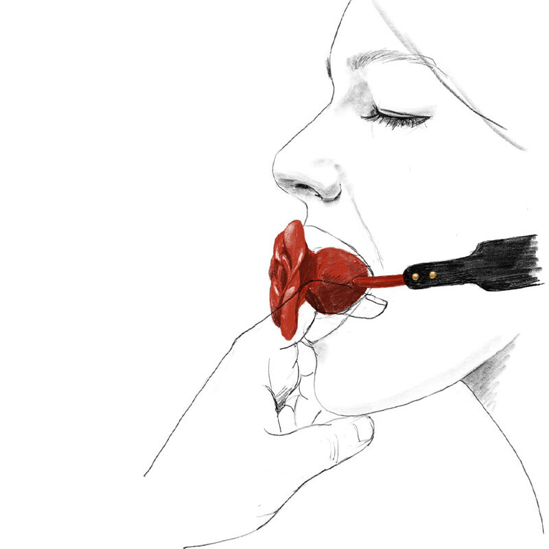 Кляп троянда з силікону та італійської шкіри Rose Ball Gag UPKO червоний - Изображение 4