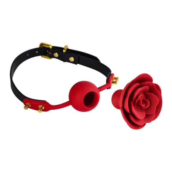 Кляп троянда з силікону та італійської шкіри Rose Ball Gag UPKO червоний - Изображение 2