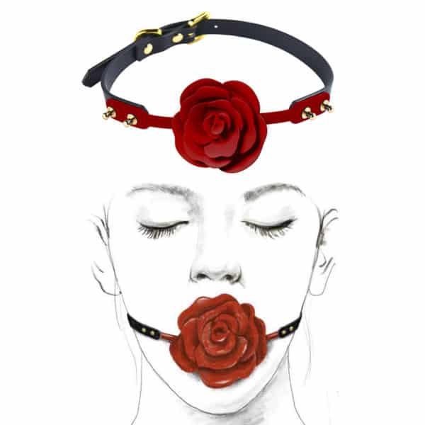 Кляп троянда з силікону та італійської шкіри Rose Ball Gag UPKO червоний - Изображение 6