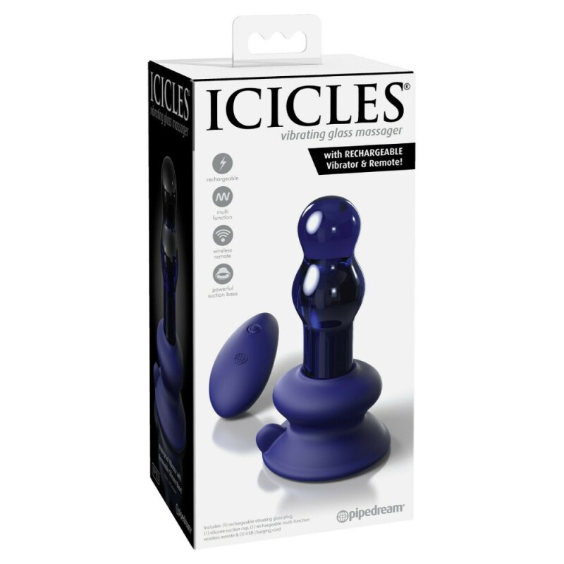 Анальний вібратор Pipedream Icicles з пультом, синій, 10.6 х 3.1 см