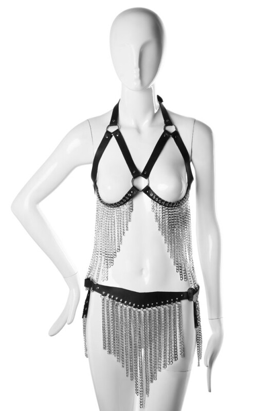 Комплект з бюстгальтером та поясом на стегна L-XL Kit S-chains 1 Candy Hero, з ланцюжками, чорний, (р. 46-48) - Изображение 6