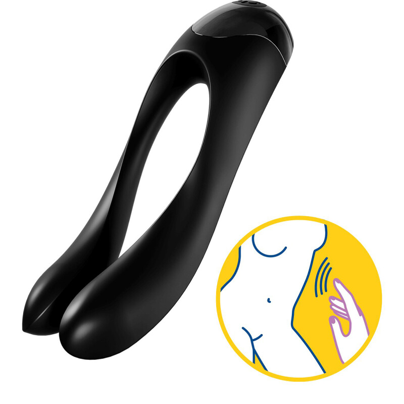 Вібратор на палець Satisfyer Candy Cane із двома ніжками, чорний, 12 х 3.5 см - Изображение 2