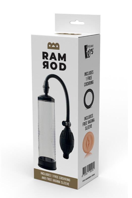 Вакуумна помпа з грушею Dreamtoys Ramrod з ерекційним кільцем та реалістичною насадкою, прозора, 20 х 5.9 см - Изображение 1