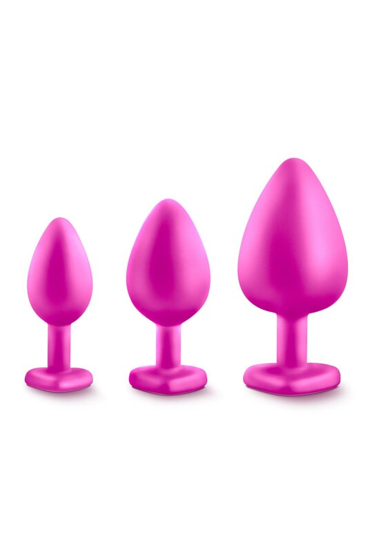 Набір анальних пробок з рожевими каменями LUXE BLING PLUGS, 3 шт - Изображение 2