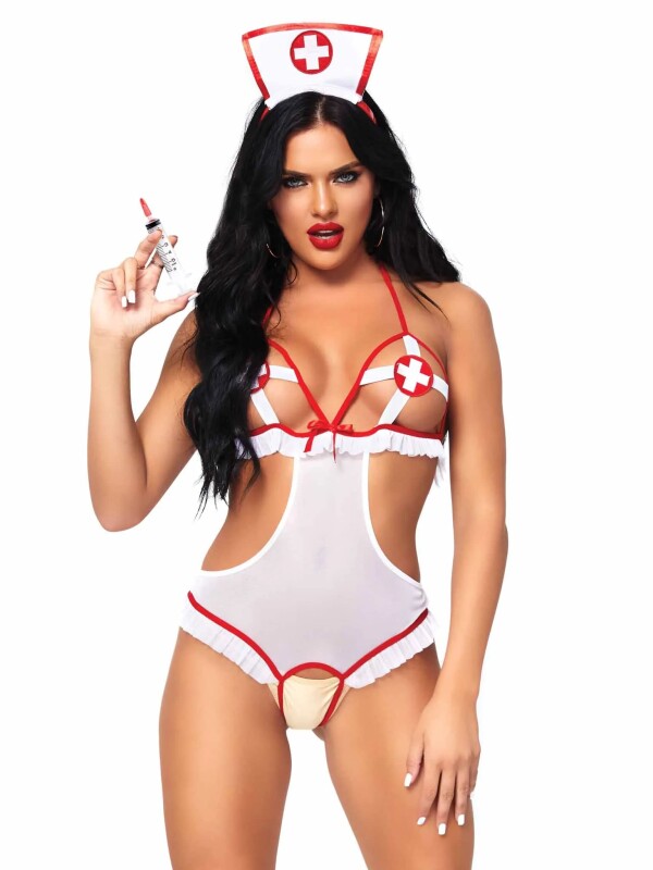 Костюм сексуальної медсестри One Size Naughty Nurse Roleplay Lingerie Set від Leg Avenue, 2 предмети, білий - Изображение 2