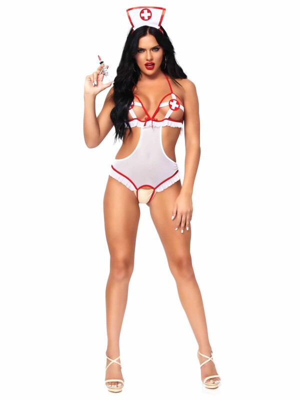 Костюм сексуальної медсестри One Size Naughty Nurse Roleplay Lingerie Set від Leg Avenue, 2 предмети, білий - Изображение 4