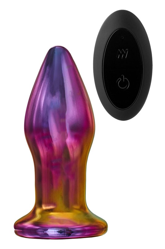 Анальний вібратор Dream Toys Glamour Glass з пультом, скляна, різнокольорова, 11 х 3.8 см
