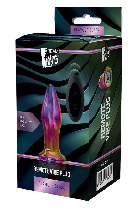 Анальний вібратор Dream Toys Glamour Glass з пультом, скляна, різнокольорова, 11 х 3.8 см - Зображення 1