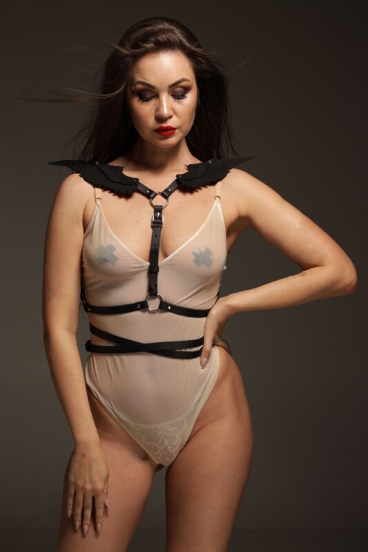 Портупея з крилами One Size Black Angel 2, натуральна шкіра, чорна - Зображення 3