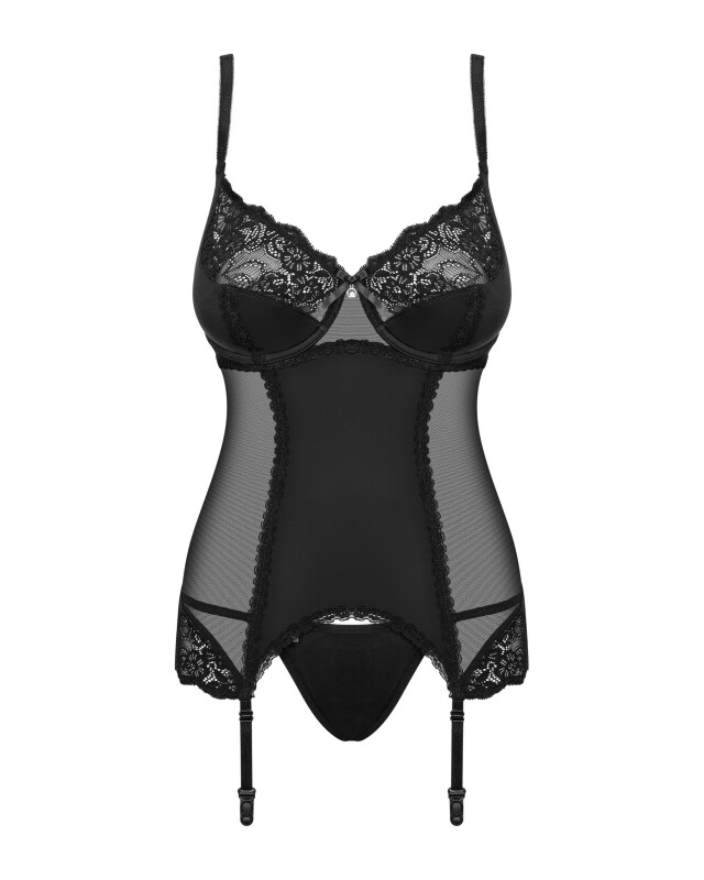 Еротичний корсет Obsessive Amallie S/M, зі стрінгами, чорний - Зображення 2