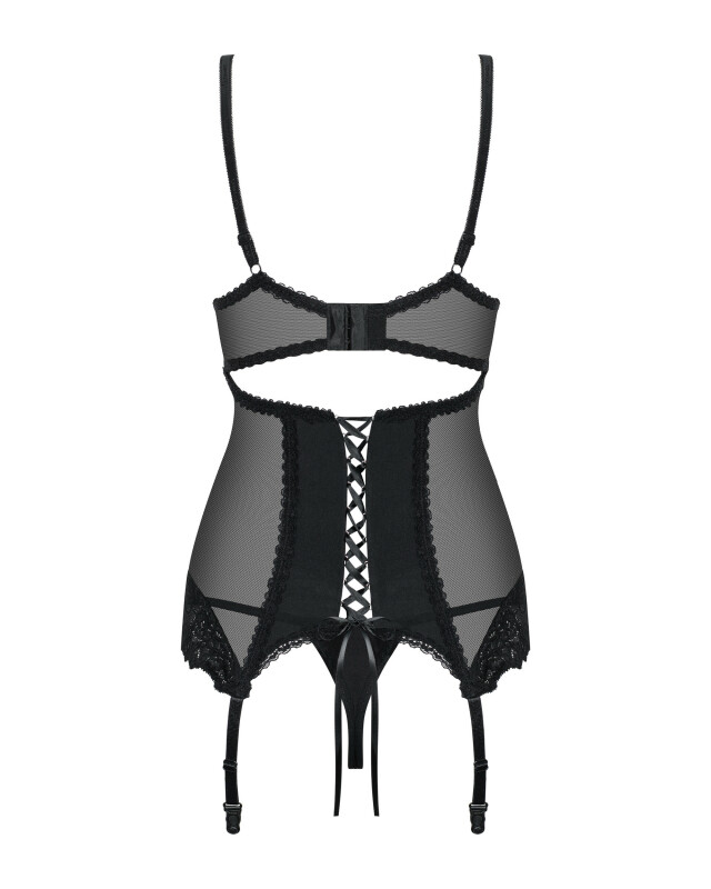 Еротичний корсет Obsessive Amallie S/M, зі стрінгами, чорний - Зображення 3