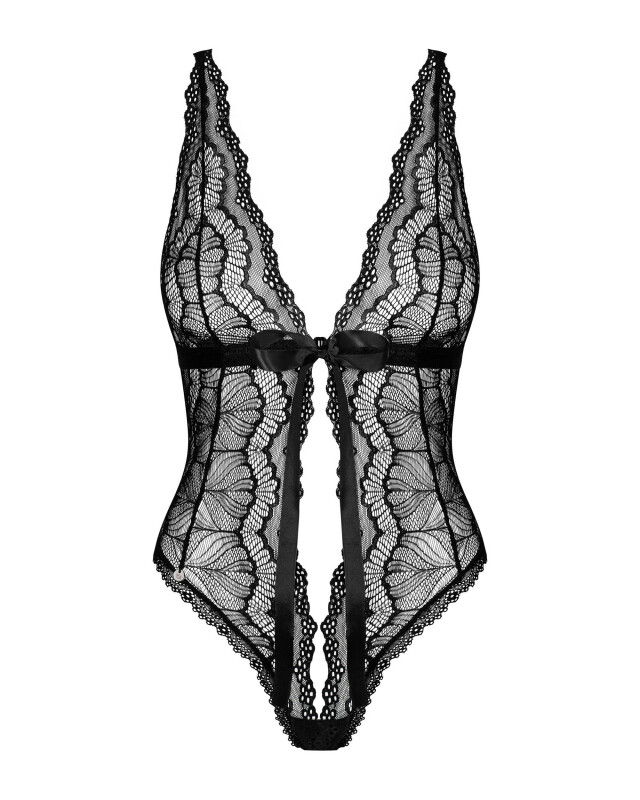 Сексуальне боді Obsessive Isabellia S/M, з глибоким декольте, чорне - Зображення 2