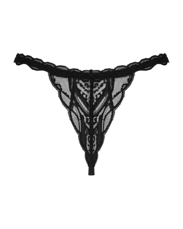 Сексуальні стрінги Obsessive Sedila, S/M, з інтимним вирізом, мереживні, зі шнурівкою, чорні - Изображение 8