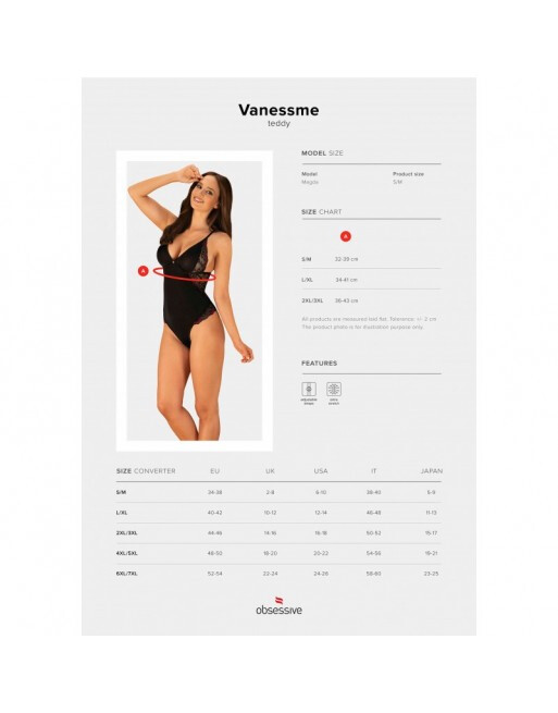 Сексуальне боді Obsessive Vanessme, S/M, мереживне, чорне - Изображение 6