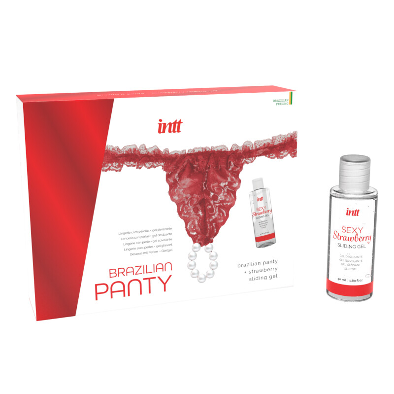 Набір лубрикант і трусики Intt Brazilian Panty червоний, One Size - Зображення 1