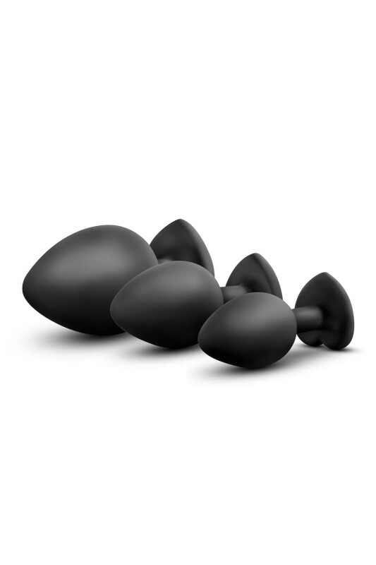Набір анальних пробок зі стразами LUXE BLING PLUGS TRAINING KIT WHITE GEMS, чорний - Зображення 3