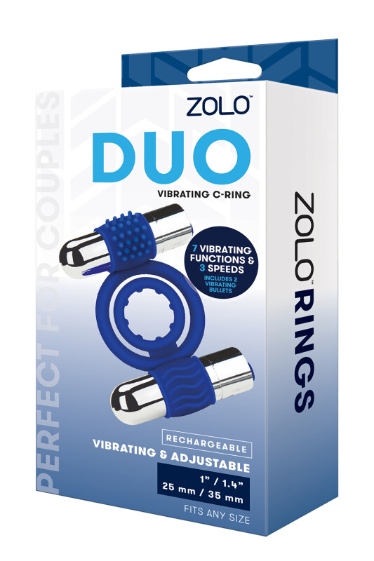 Ерекційне кільце з двома віброкулями Zolo Duo Vibrating C-Ring, синє - Зображення 1