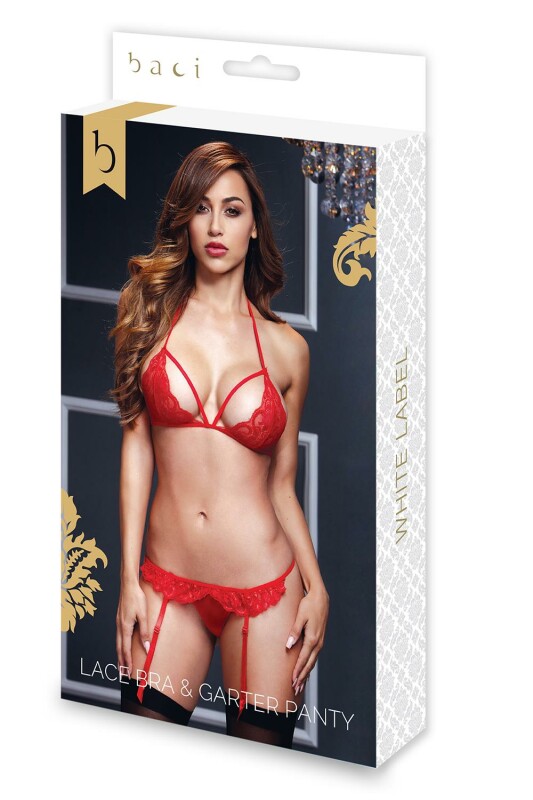 Комплект білизни мереживної BACI LACY BRA GARTER OPEN CROTCH PANTY, червоний - Изображение 4