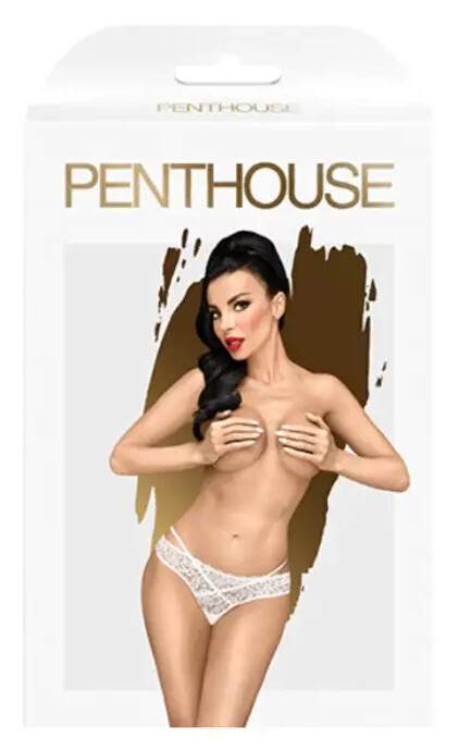 Еротичні трусики Penthouse Catch me, S/M, мереживні, з декором ззаду, білі - Зображення 3