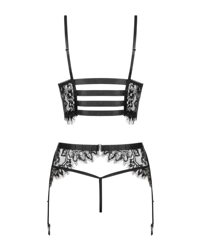 Сексуальний комплект Obsessive Lashy, L/XL, із трьох частин, мереживний, чорний - Изображение 5