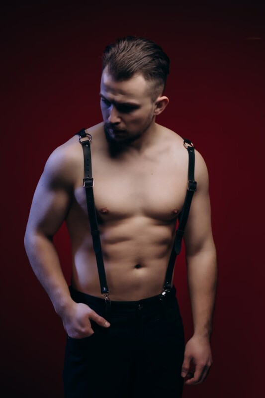 Портупея чоловіча з натуральної шкіри, чорна, One Size, Candy Hero 40 см х 2 см - Изображение 1