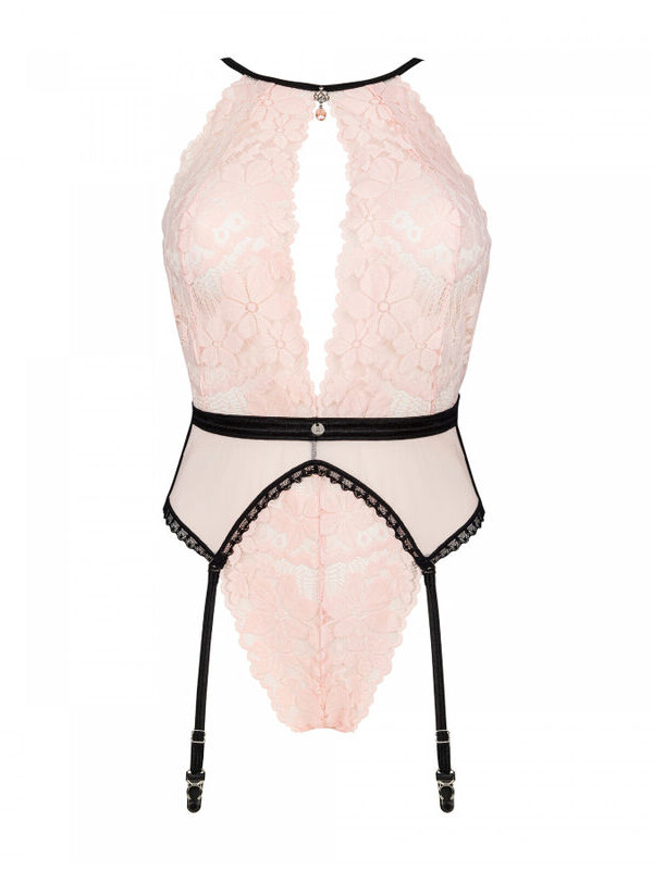 Сексуальне боді Obsessive Lilines, L/XL, мереживне, з тримачами для панчіх, рожеве - Изображение 2