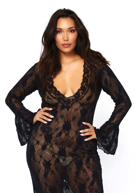 Сукня еротична мереживна Leg Avenue, довга, чорна, розмір XL/XXL - Зображення 3