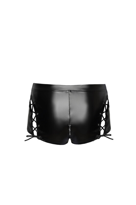 Шортики сексуальні Noir Handmade L, вінілові, зі шнурівкою, чорні - Зображення 4