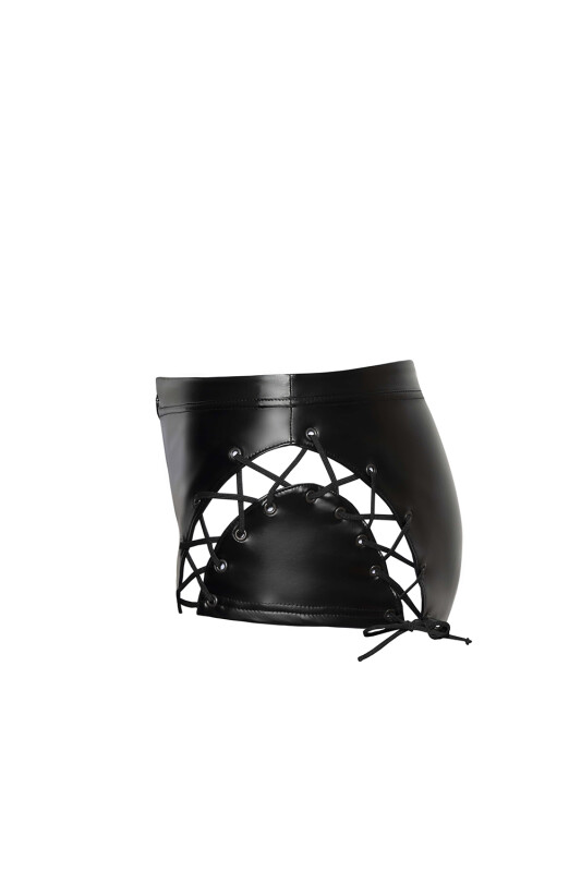 Шортики сексуальні Noir Handmade L, вінілові, зі шнурівкою, чорні - Зображення 5