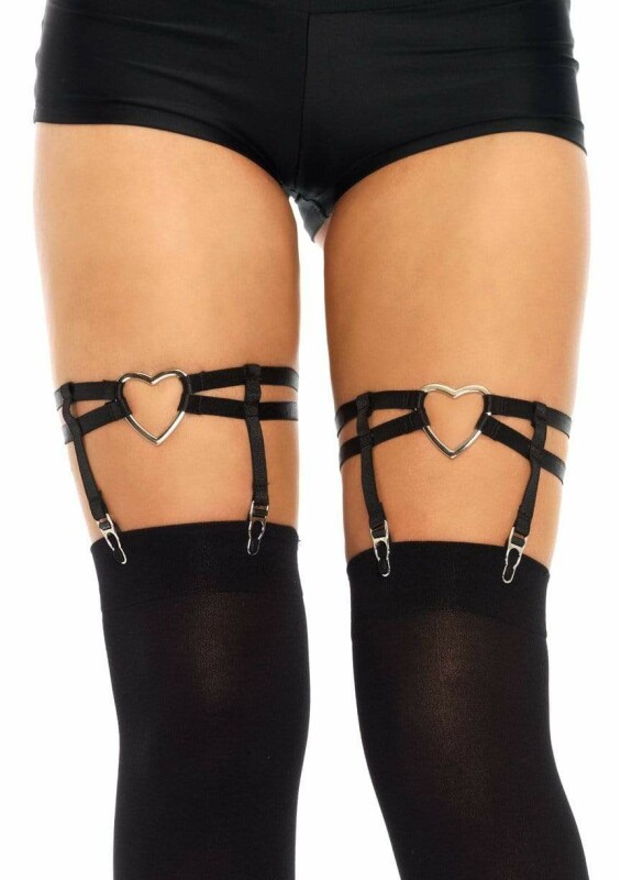 Підв'язки для панчіх Leg Avenue Joni Garter з сердечками, чорні, One Size - Изображение 1
