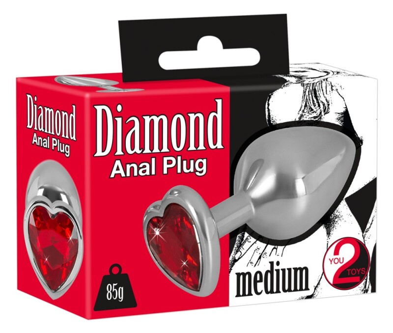 Анальна пробка з червоним каменем-серце You2Toys Diamond Butt Plug medium, 8.2 см х 3.4 см - Изображение 1