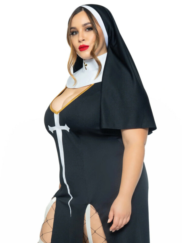 Костюм черниці Leg Avenue, XL/XXL, Sultry Sinner 3 предмети, чорний з білим - Зображення 5