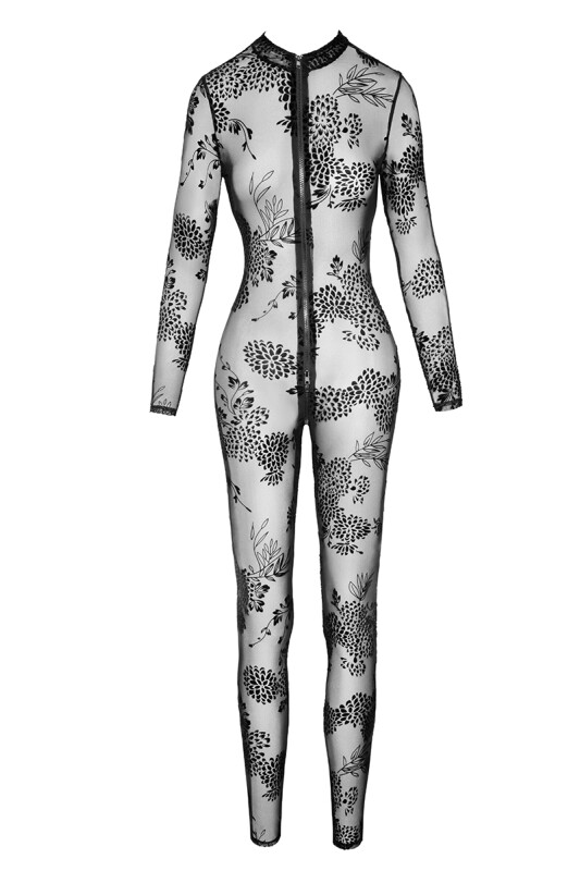 Комбінезон еротичний напівпрозорий Noir Handmade S, з візерунком і блискавкою - Изображение 8