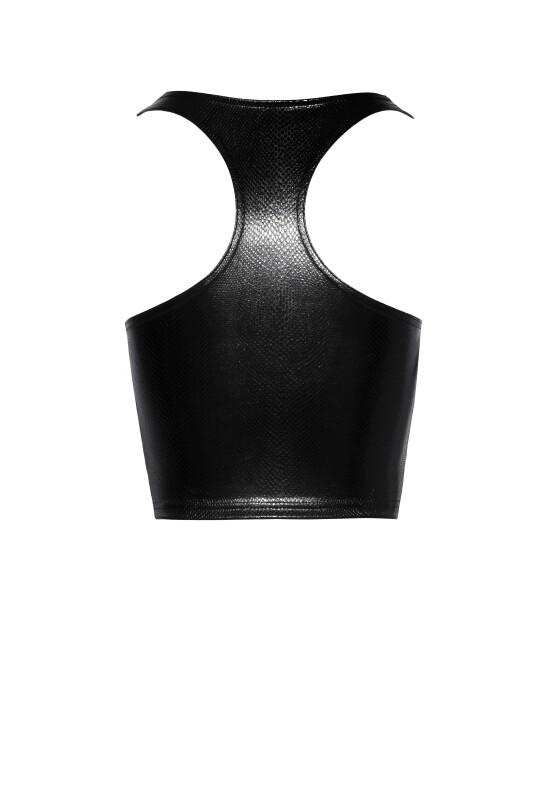 Топ еротичний вініловий зі зміїним тисненням L F275 Noir Handmade, чорний - Зображення 3