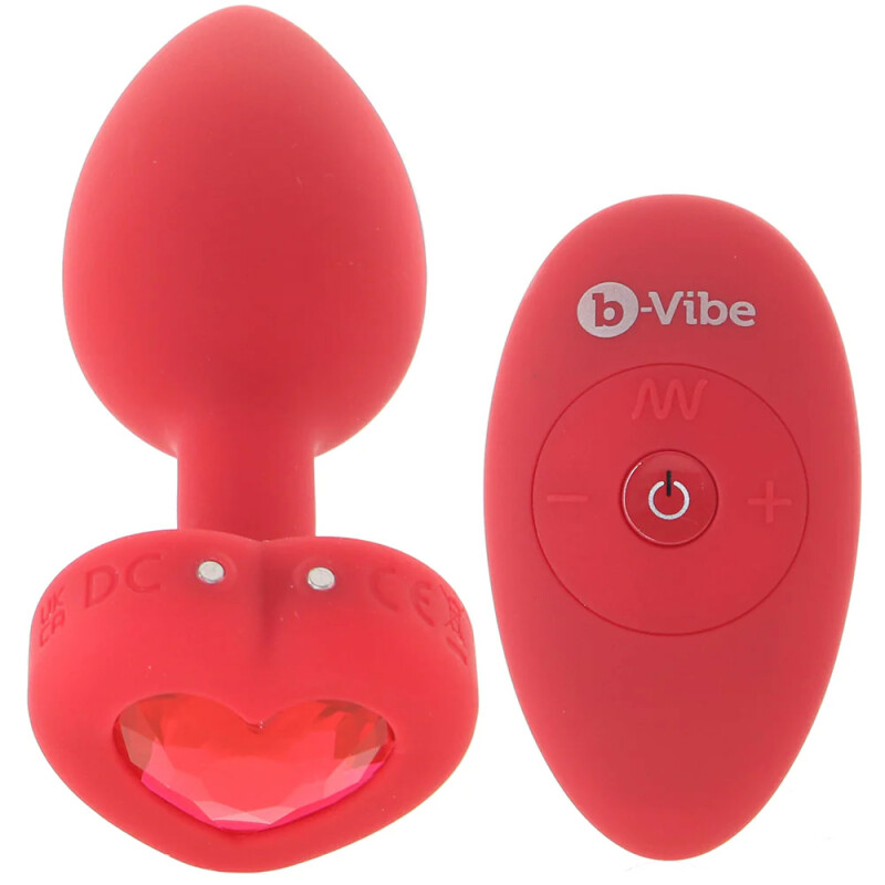 Анальна пробка, M/L, з дистанційним пультом B-Vibe із кристалом у вигляді серця, червона, 9.8 х 3.7 см - Изображение 7