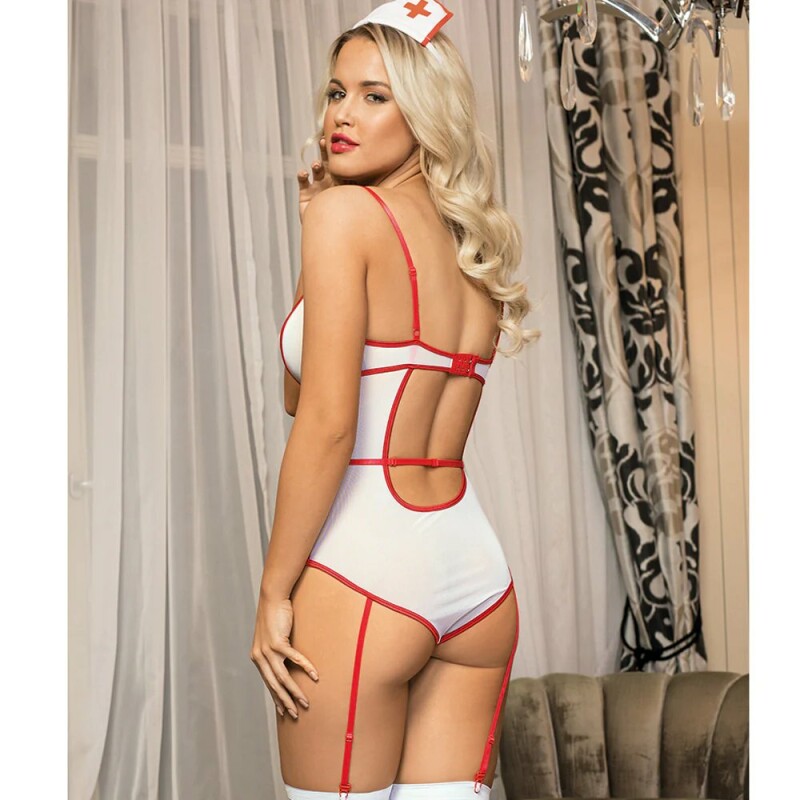 Еротичний костюм медсестри S/M Sunspice, білий, 4 предмети - Зображення 1