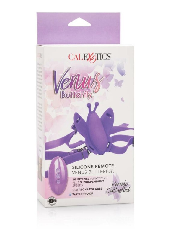 Вібратор для клітора метелик з пультом CalExotics на ремінцях, фіолетовий, 9 х 7.5 см - Зображення 1