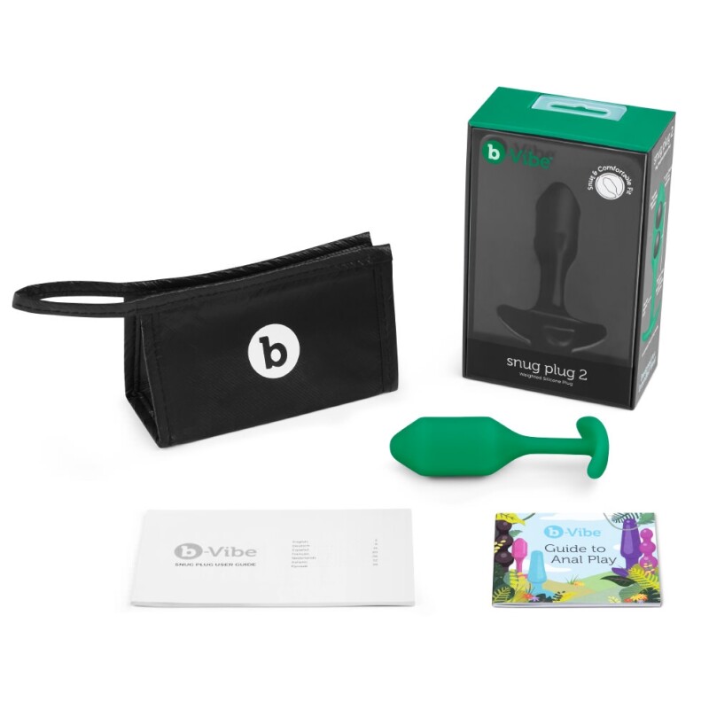 Анальна пробка зі зміщеним центром ваги B-Vibe Snug Plug 2, силіконова, зелена, 10.5 х 3 см - Изображение 5