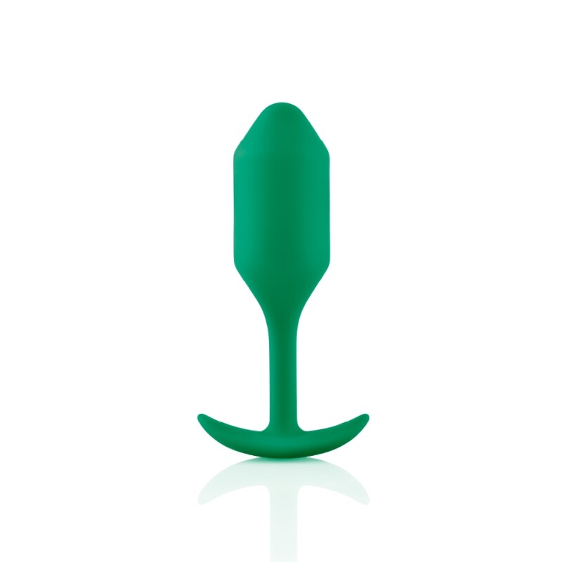 Анальна пробка зі зміщеним центром ваги B-Vibe Snug Plug 2, силіконова, зелена, 10.5 х 3 см