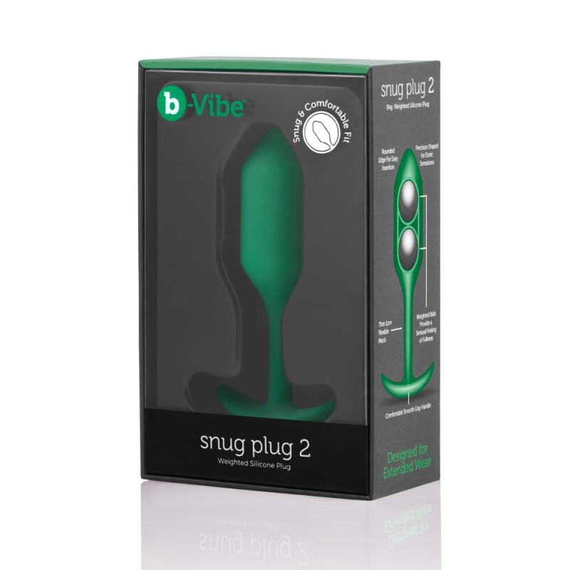 Анальна пробка зі зміщеним центром ваги B-Vibe Snug Plug 2, силіконова, зелена, 10.5 х 3 см - Изображение 1