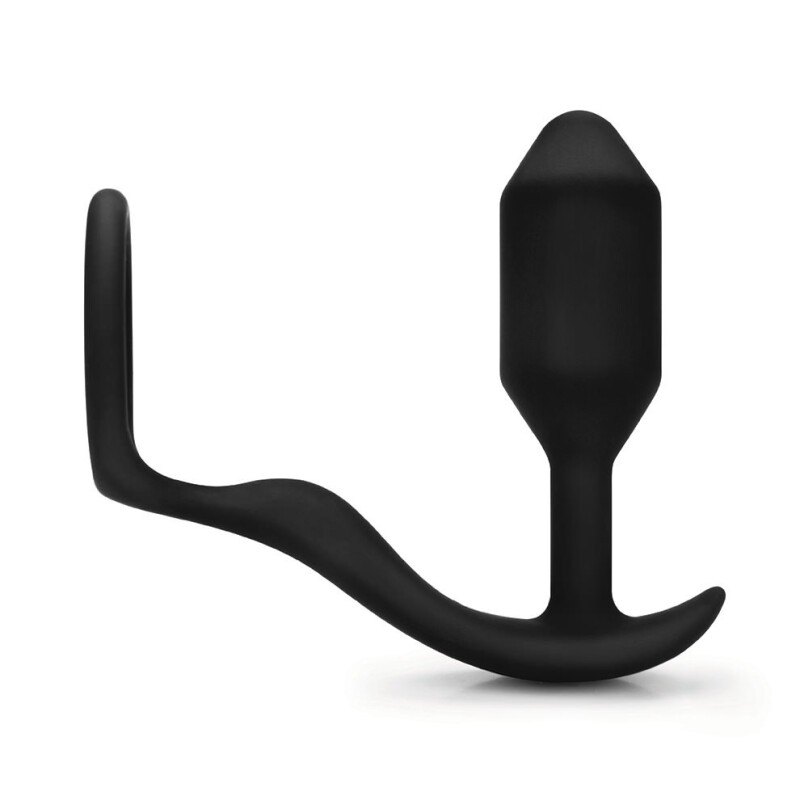 Анальна пробка з ерекційним кільцем B-Vibe Snug & Tug силіконова, чорна, 10.7 х 3 см - Изображение 2
